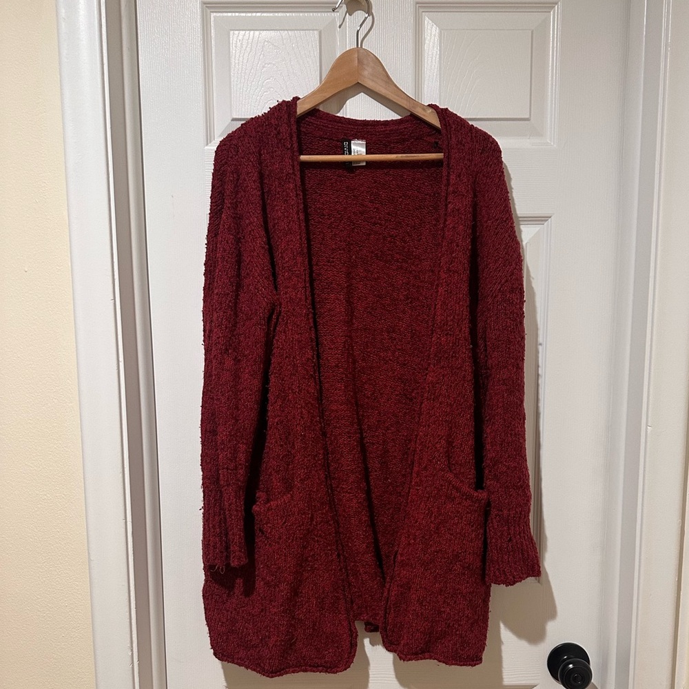 H&M Red Cardigan Sweater with V-Neck and Long Sleeves